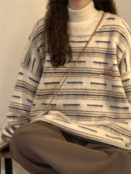 American autumn and winter street fashion individual round neck sweater for couples loose retro casual knitted Harajuku top y2k Street King Limited
