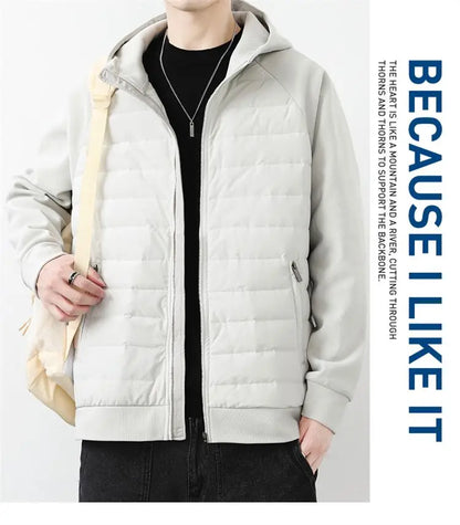 90 duck down jacket men fashion splice loose casual lightweight down hooded down jacket winter warm hoody coat outerwear unique default style 1120