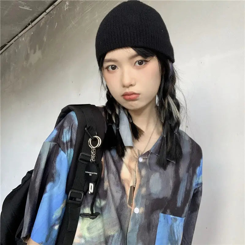 Korean style shirts for men and women 2024 new summer design niche retro tie-dye shirts loose short-sleeved tops trendy y2k tops Street King Limited