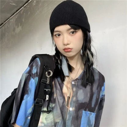 Korean style shirts for men and women 2024 new summer design niche retro tie-dye shirts loose short-sleeved tops trendy y2k tops Street King Limited