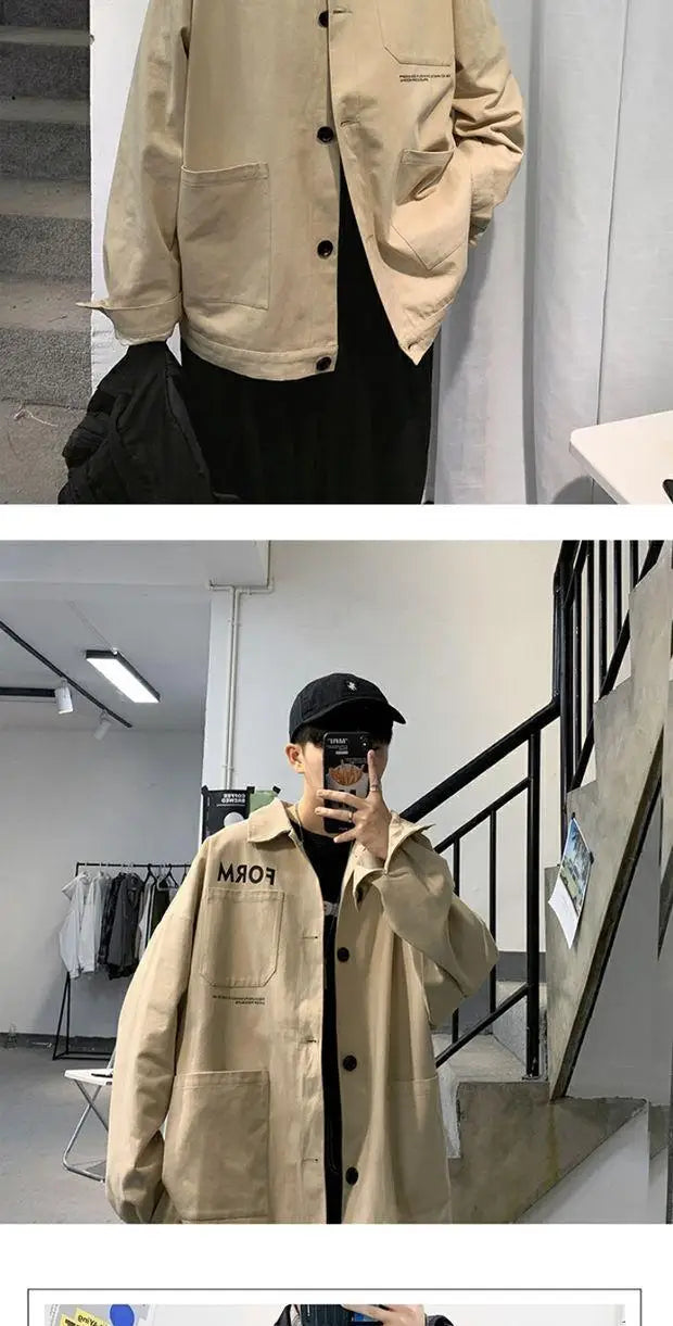 retro japanese workwear vintage style jacket mens spring and autumn korean version trendy handsome loose handsome jacket tops unique default style 4914