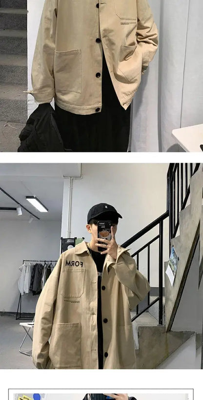 retro japanese workwear vintage style jacket mens spring and autumn korean version trendy handsome loose handsome jacket tops unique default style 4914