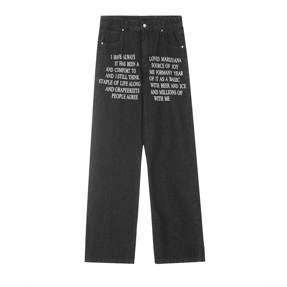 blue baggy jeans men letter printed straight denim pants fashion jeans male streetwear hip hop y2k loose trousers unique jeans style 4073