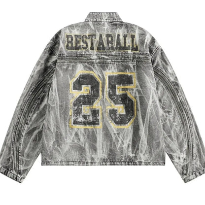 autumn high street washed denim jacket mens vintage graffiti printing stand collar motorcycle coats patchwork punk cowboy tops unique jeans style 3564