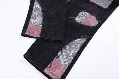 patchwork harajuku denim jeans mens zipper jeans hip hop fashion streetwear new casual straight joggers pants jeans for men unique joggers style 1465
