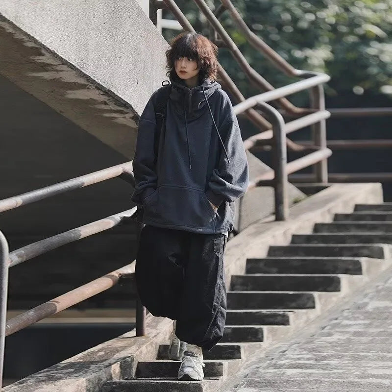 Men Women Winter Fleece Hoodies Korean Style Half Zipper Harajuku Hip Hop Hooded Sweatshirt Street Oversized Couple Pullovers Street King Limited