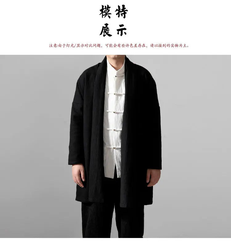 men autumn winter thick fleece liner loose casual punk gothic long cardigan trench coat streetwear kimono robe jacket outerwear unique default style 1001