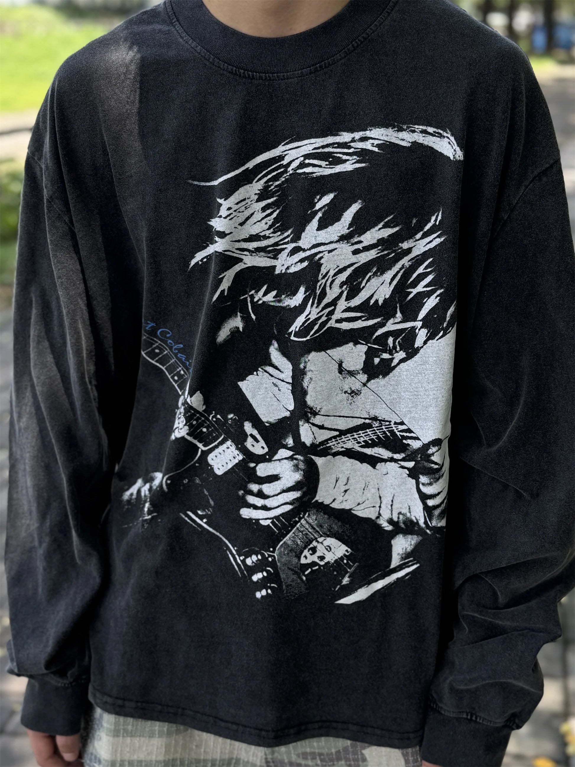 Y2k Vintage Solo Kurt Portrait Quality Printing Washed Old School Band Sweatshirt Longsleeve Tops Pullover For Men Street King Limited