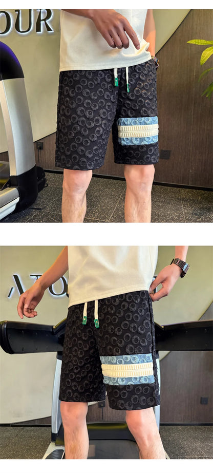 summer foam print shorts men y2k streetwear pleated baggy bermudas para hombre hip hop fashion vintage casual short pants unique shorts style 3338
