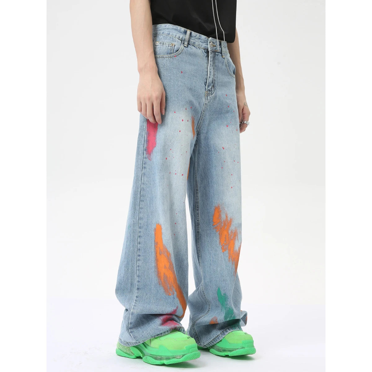vintage graffiti baggy jeans mens streetwear hip hop loose blue denim pants hi street luxury designer jeans trousers man ripped baggy denim