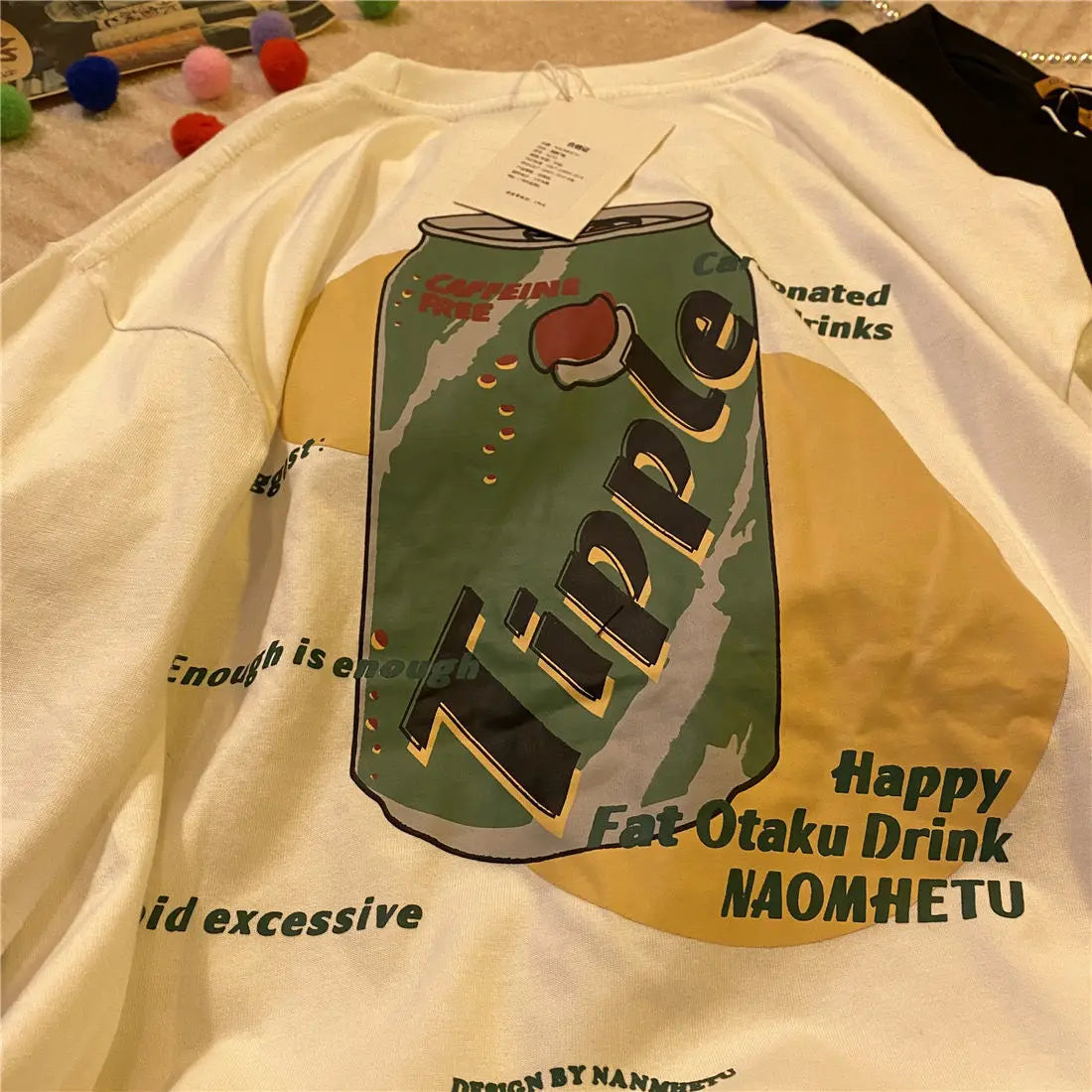 Pure cotton American style retro short-sleeved T-shirt for men and women lemonade cartoon couple wear round neck T-shirt for men Street King Limited