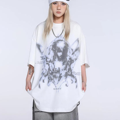 Saint T-shirts New Vintage Wash Letter Printing Chaopai High Street Men Woman Loose Casual Short Sleeve Top Tee Street King Limited