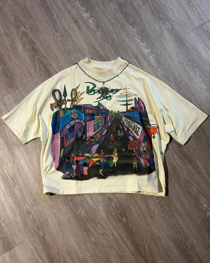 Retro Gothic Cartoon Pattern Oversized T-shirt Women's Spring and Autumn 2024 New Fashion Rock Harajuku Loose Casual y2k Top Street King Limited