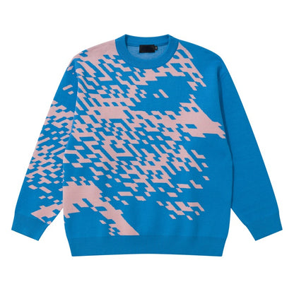 Mens Knitted Sweater Fashion Pixel Abstraction Human Face Pullovers Casual O-neck Unisex Harajuku Streetwear Loose Knit Jumpers Street King Limited