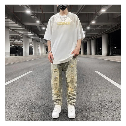 fashion paisy denim jeans mens destoryed holes zipper jeans pants hip hop streetwear new summer casual joggers loose jeans pants unique joggers style 1220
