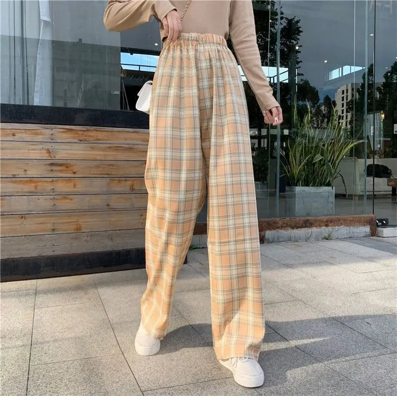 Checkered Pants Plaid Women's Free Shopping Loose Straight Wide-leg Wild Straight Casual Plaid Street King Limited