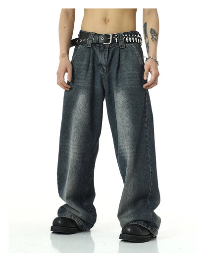 mens high street loose denim jeans unisex casual straight zipper jeans hip hop streetwear casual wide legs joggers baggy jeans unique joggers style 5085