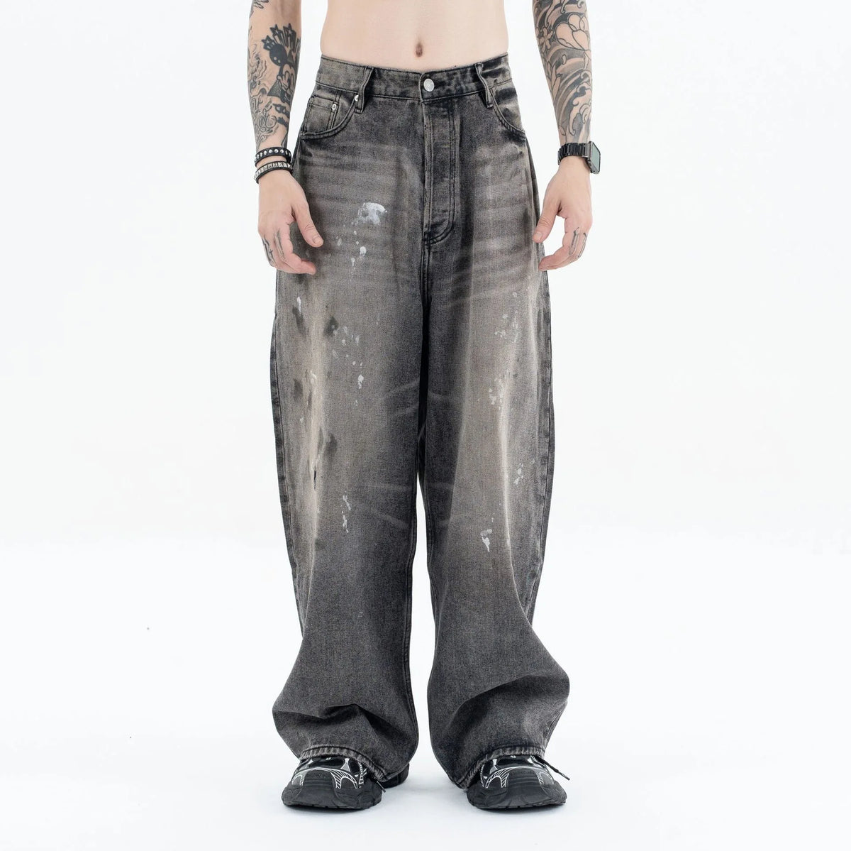 Splashing ink to wash old baggy retro jeans Street King Limited