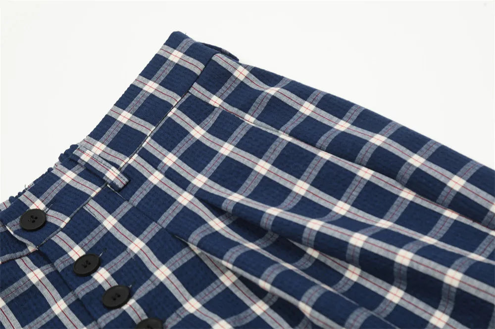 men women american streetwear fashion loose plaid wide leg straight pant boyfriend button down sports casual pants trousers unique default style 1395