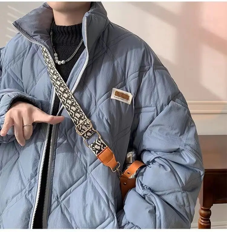 Winter personalized diamond grid cotton coat for men loose stand up collar trend for couples American loose retro casual top y2k Street King Limited