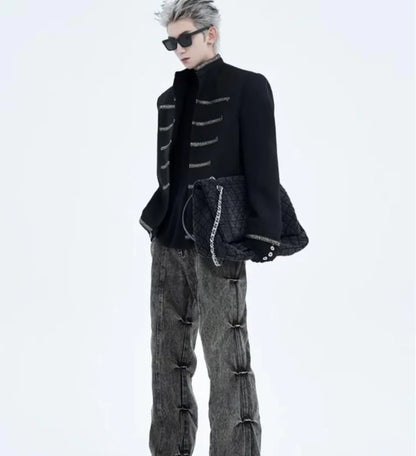 street black mens suit jacket 2024 new palace fashion stand collar unisex outwear oversized printing shoulder pads coats male unique default style 3974