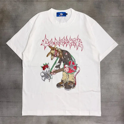2024 new summer quirky cartoon picture print oversized T-shirt women Y2K street hip-hop loose and versatile short sleeved shirt Street King Limited