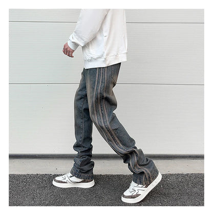 high street vibe washed striped flared jeans dark blue distressed jean casual side stripes slim micro flared jeans pants male unique jeans style 1662