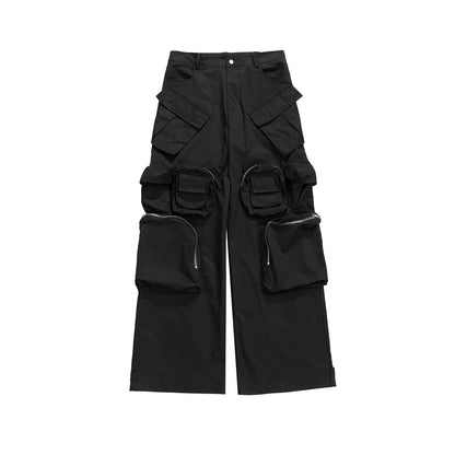 high street multi pokcets functional wide leg cargo pants unisex black straight baggy y2k overalls oversized loose trousers unique cargo style 421