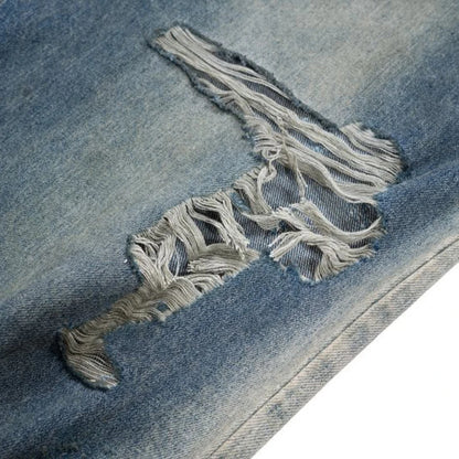 mens baggy jeans blue distressed ripped loose denim pants streetwear oversized hip hop jeans trousers ripped baggy denim
