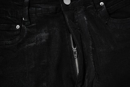 y2k streetwear wax leather strecth jeans for men and women ropa hombre baggy flare pants oversized straight denim trousers unique jeans style 4107