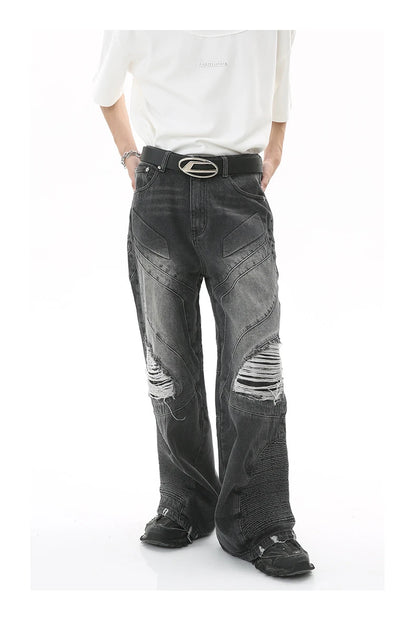 fashion loose streetwear denim jeans new casual wide legs straight jean pants hip hop ripped joggers baggy jeans men clothing unique joggers style 3382