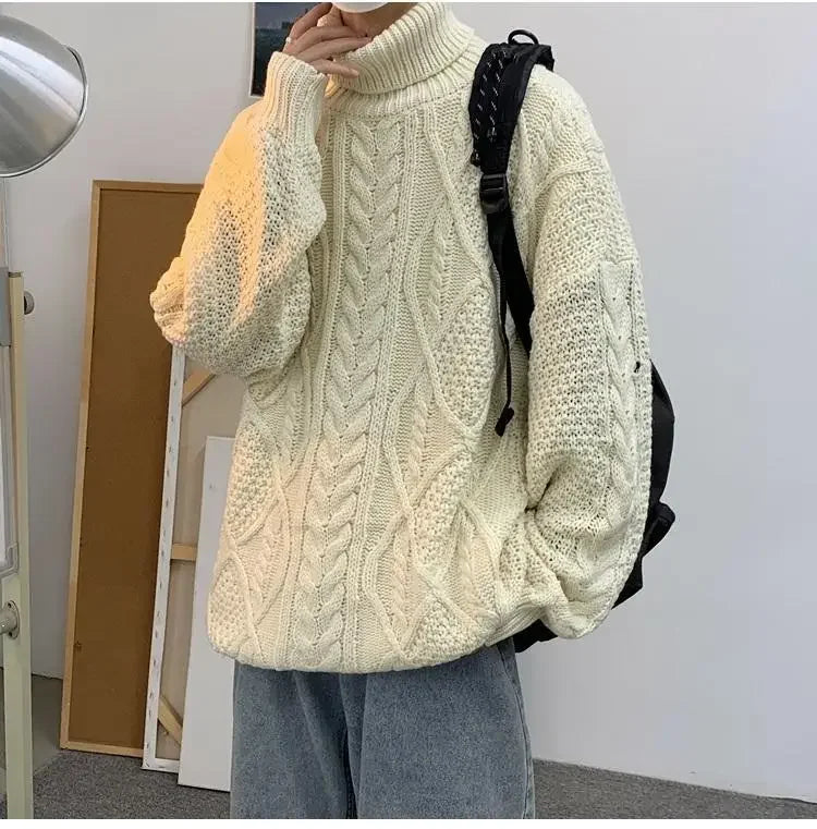 Retro turtleneck sweater for men in autumn and winter loose and versatile high street sweater trendy brand ins casual jacket top Street King Limited