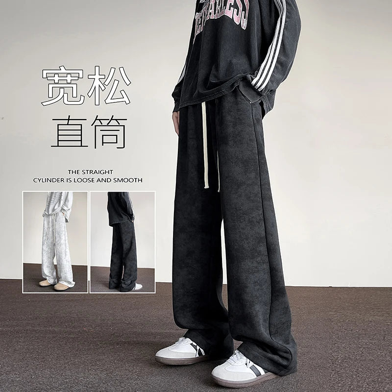 harajuku streetwear tie dye casual pants men women wide leg straight mopping trousers oversize korean fashion drawstring pants urban fashion pants