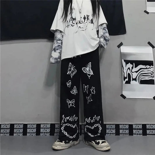 Wide Leg Summer Pants Clothes For Woman Korean Fashion Butterfly Print Harajuku Streetwear Y2k Clothes Pants Trousers Woman Street King Limited