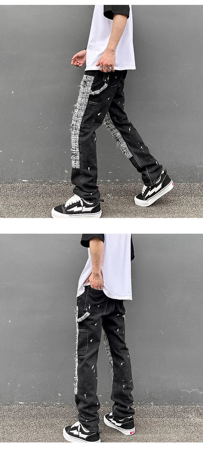 ripped holes patchwork denim jeans mens high street zipper straight jeans hip hop streetwear casual loose joggers jeans pants unique joggers style 1618