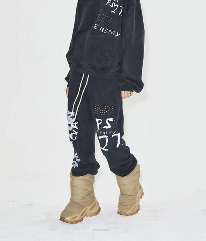 24ss rrr123 gymno high street heavyweight best quality cotton gradient washed distressed drawstring casual sport pants leggins relaxed fit trousers