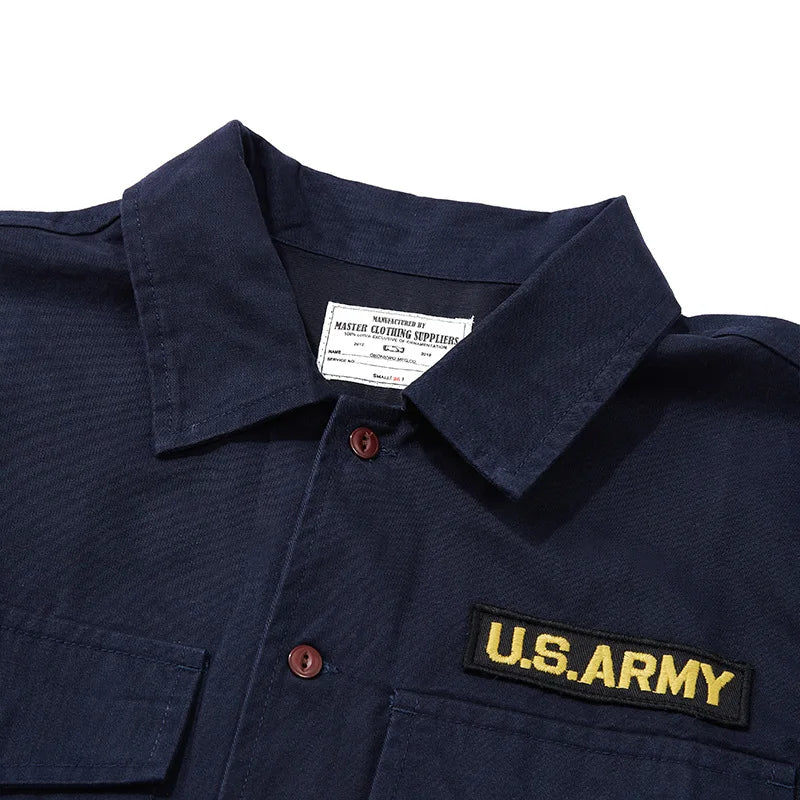 Amekaji Vintage Embroidered Long Sleeve Tooling Shirt Men Spring Autumn New Workwear Lapel Multi-pocket Cargo Shirt Cardigan Top Street King Limited