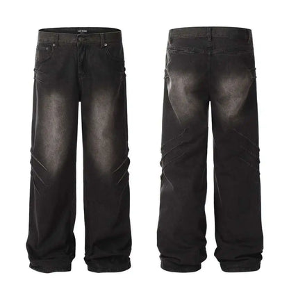 hip hop american trend retro straight leg washed denim jeans spring and autumn high street couple loose wide leg casual pants unique jeans style 597