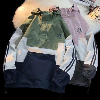 mens outerwear fashion print patchwork college style jackets zip up hooded jcket 2024 new plus size man women windbreaker menswear bottoms