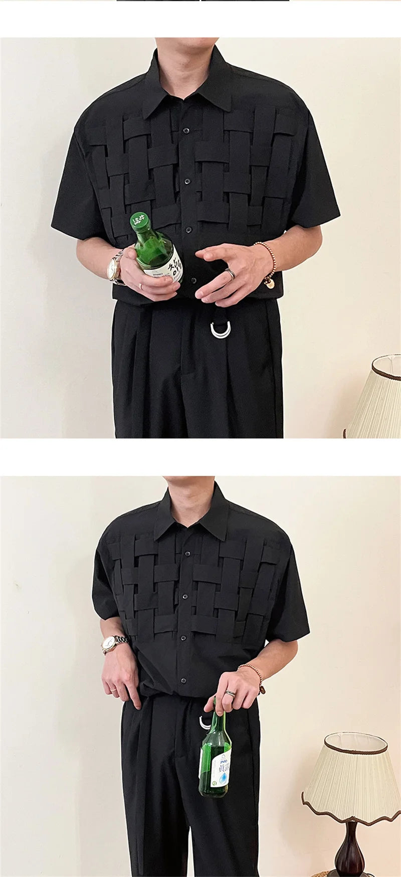 Streetwear Summer High Street Knitting Short Sleeve Mens Shirts Luxury Social Sol Summer High Street Knitting Short Sleeve Mens Shirts Luxury Social Solid Shirt Korean Fashion Y2K Clothes Camisas De Hombre Fashion Sweater Jacket With Graphic Design For Men