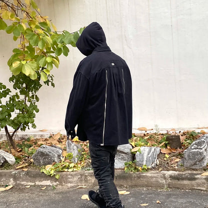 Back Zipper Vibe Style Black Long Sleeve Shirts Jackets for Men Streetwear Y2k Baggy Ropa Hombre Camisas Oversized Loose Coat Street King Limited