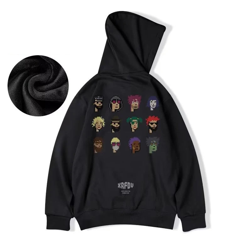 Funny Pixel Figure Graphic Hoodies For Men Autumn Y2K Streetwear Pullovers Hooded Sweatshirts Hombre Harajuku Hip Hop Hoody Street King Limited