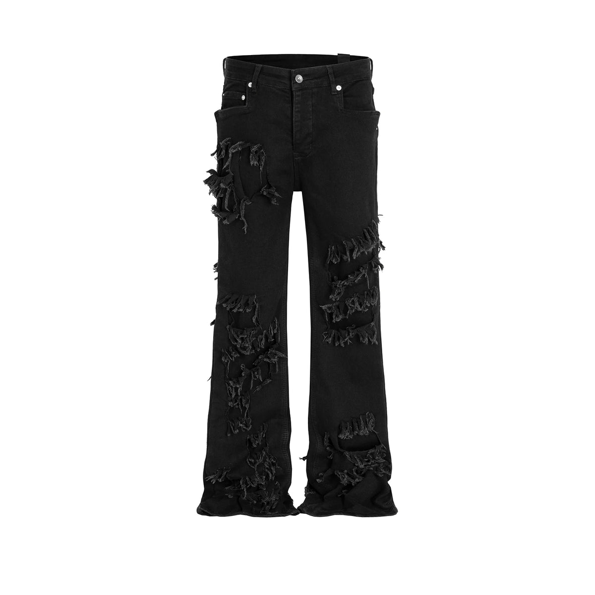 ro ribbons tassel high elasticity black jeans for men pantalones hombre straight baggy flare pnats oversized y2k denim trousers ripped baggy denim