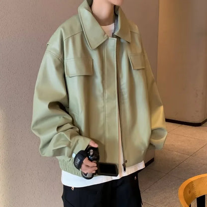 american motorcycle pu leather jacket mens 2024 new streetwear street hip hop trend coats spring new multi pocket lapel outwear unique default style 2897