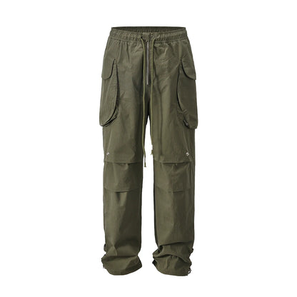 y2k high street multi pockets pleated drawstring cargo pants for men straight pantalones hombre baggy trousers oversized military streetwear pants