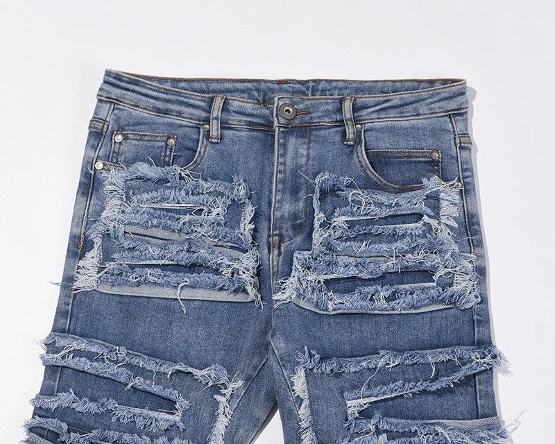 retro hole ripped distressed jeans for men straight washed harajuku hip hop loose denim trousers vibe style casual jean pants unique jeans style 4838