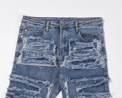 retro hole ripped distressed jeans for men straight washed harajuku hip hop loose denim trousers vibe style casual jean pants unique jeans style 4838