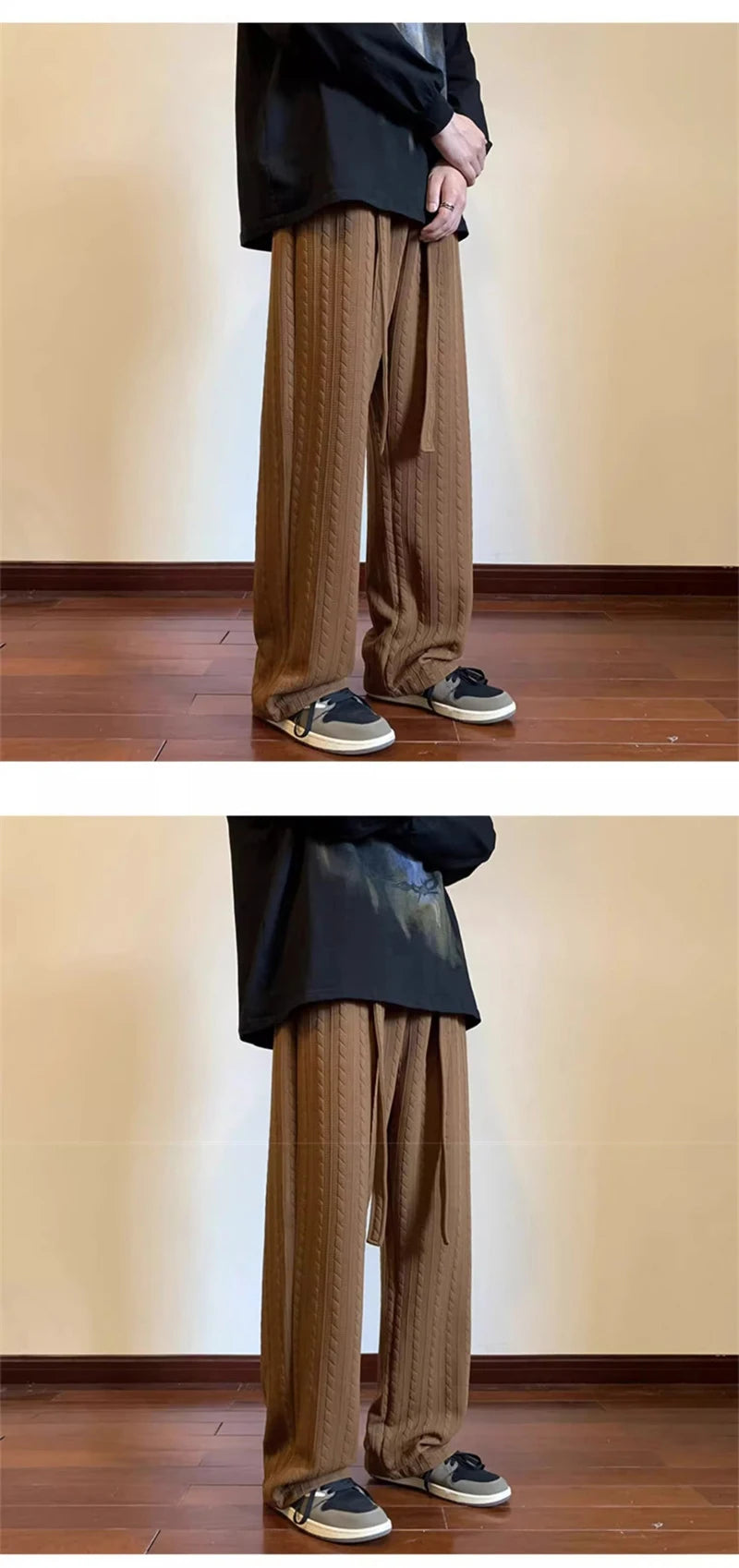 autumn waffle foam striped design pants for men new high street wide leg straight trousers casual y2k vintage pantalones hombre unique default style 99