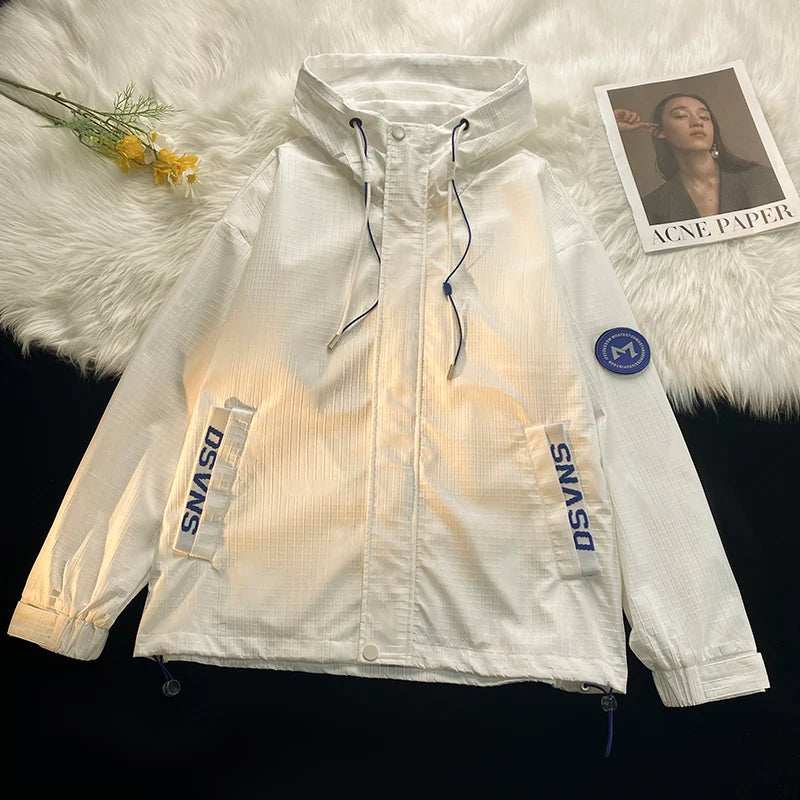 korean style punch jacket men autumn new epaulet design hooded jackets waterproof windproof loose unisex coats unique default style 5069