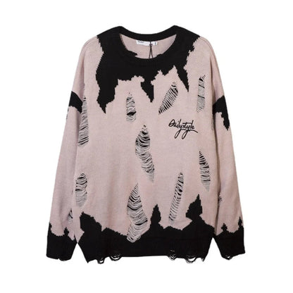 Destroyed Ripped Holes Knitted Sweater Men Pullover Long Sleeve 0-neck Oversize Winter Sweater Harajuku Streetwear Autumn Jumper Street King Limited